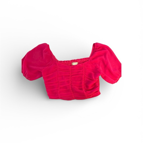 Altar'd State Tops - Altar’d State Pink Puff Sleeve Smocked Crop Top Romantic Cottagecore M